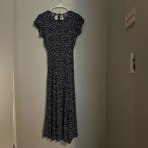 Urban Outfitters Navy White Polka Dot Midi Dress – Cutout Back, Cap Sleeves, SP